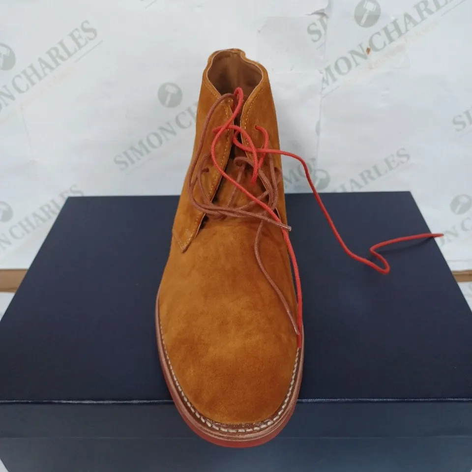 BOXED PAIR OF HERRING GRAYS WOMEN'S SUEDE ANKLE BOOTS - GINGER SUEDE / SIZE: 8.5 UK