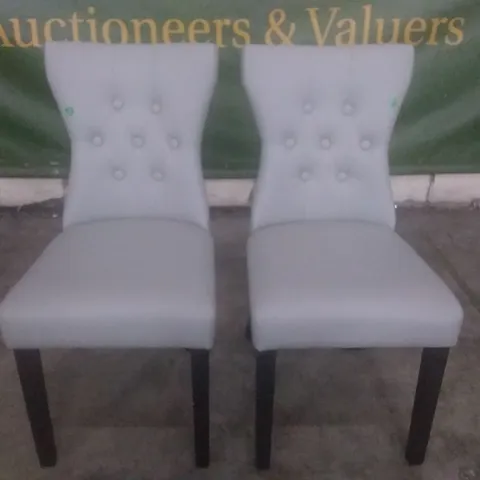 SET OF 2 NEW KENSINGTON LIGHT GREY LEATHER BUTTON BACK DINING CHAIRS (BLACK LEG)