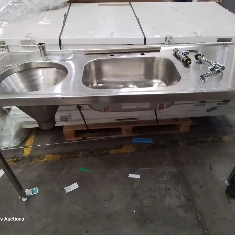 STAINLESS STEEL DOUBLE BOWL SINK TOP WITH 2 MIXER TAPS