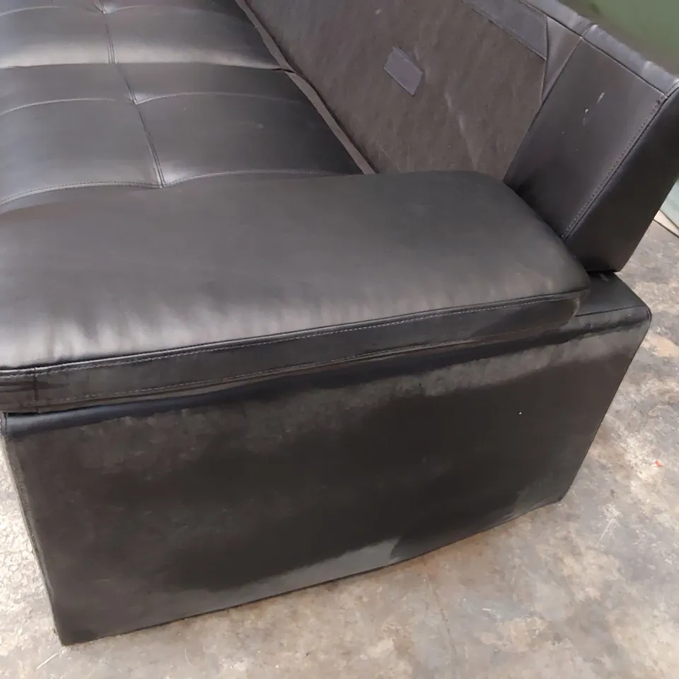 DESIGNER THREE SEATER SOFA BLACK LEATHER 