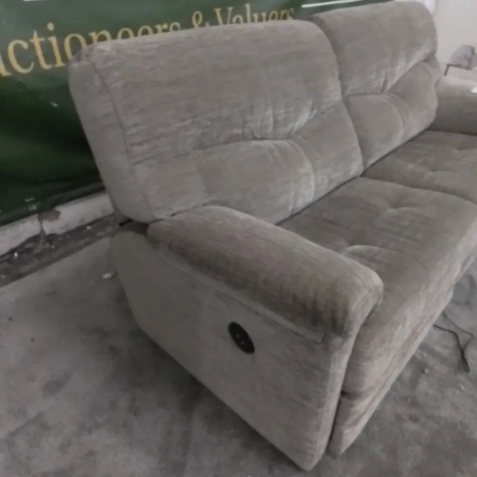 DESIGNER G PLAN MADE STRATFORD DESTINY STORM FABRIC ELECRIC RECLINING THREE SEATER SOFA