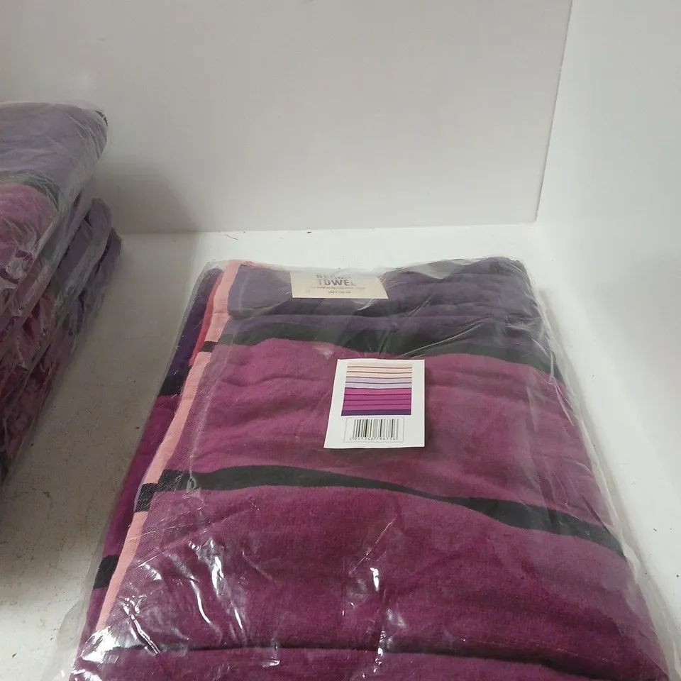 BEACH TOWEL – PURPLE & PINK STRIPED, 100 X 180 CM, VELOUR JACQUARD