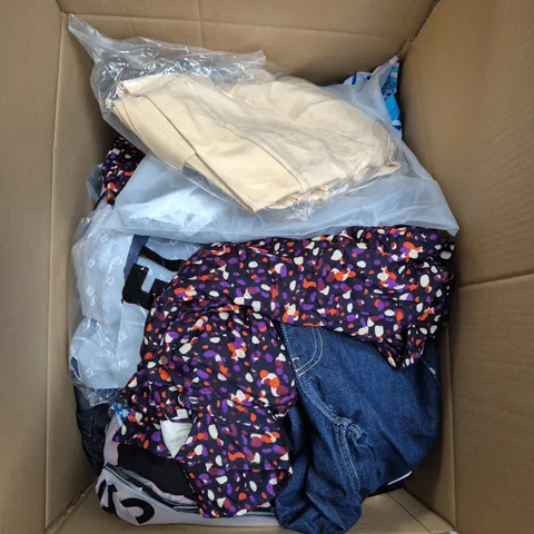 LARGE BOX OF ASSORTED CLOTHING ITEMS IN VARIOUS SIZES, STYLES AND COLOUR - COLLECTION ONLY