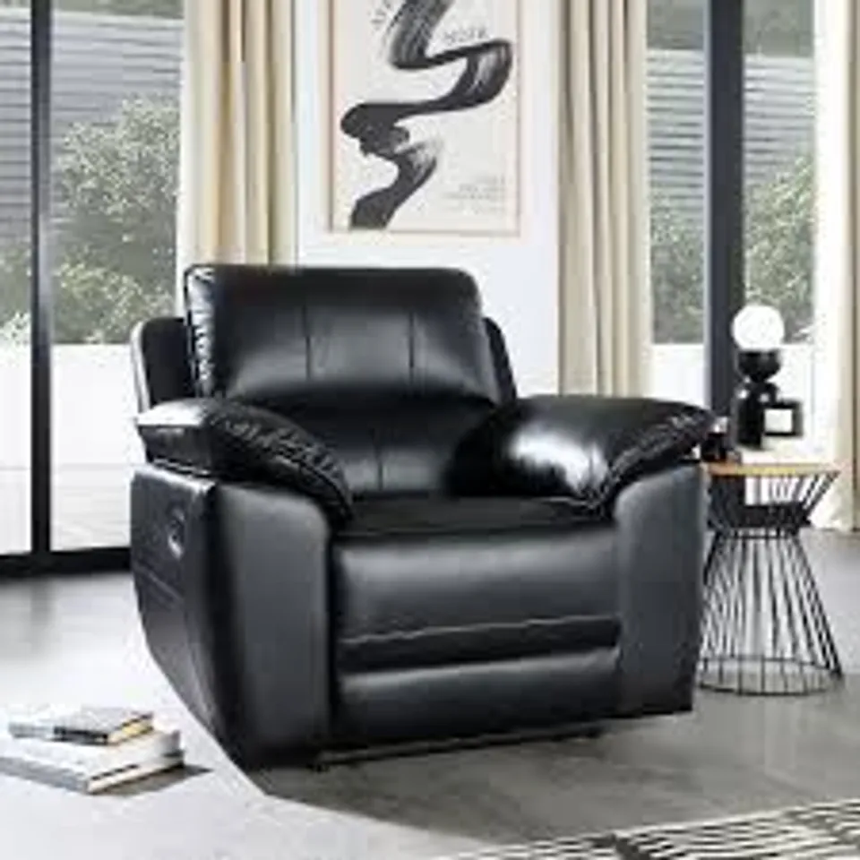 BOXED SEVILLE BLACK FAUX LEATHER RECLINER ARMCHAIR (1 BOX)