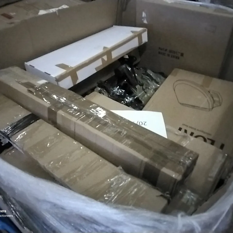 PALLET OF ASSORTED ITEMS INCLUDING DRAWER  CABINET, STORAGE OTTOMAN, PORTABLE WARDROBE, ROTISSERIE KIT, INTELLIGENT BIDET SEAT 