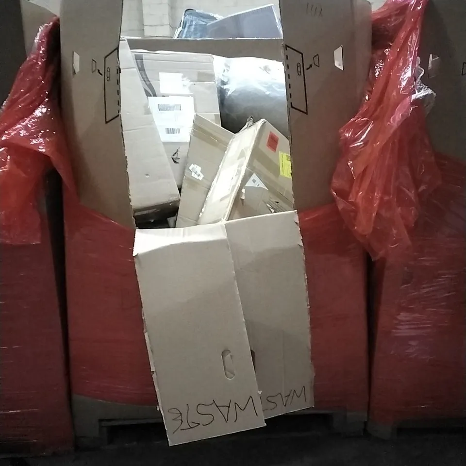 PALLET OF HOUSEHOLD ITEMS TO INCLUDE ELECTRIC FRYER,MUSIC BOXING MACHINE,TOILET, CLOTHES AIRER AND OTHER ASSORTED ITEMS..