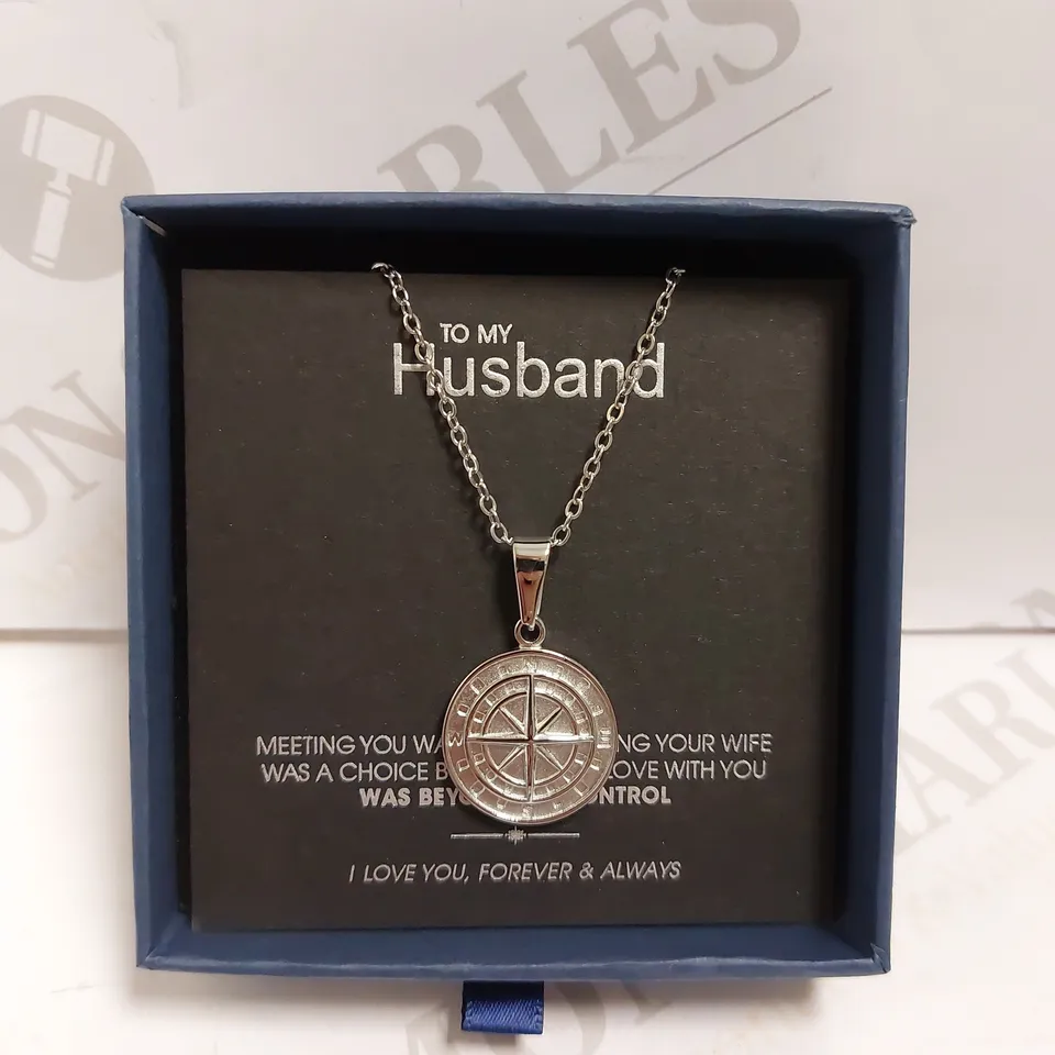 LUXESMITH HANDCRAFTED JEWELLERY `TO MY HUSBAND` SILVER EFFECT NECKLACE