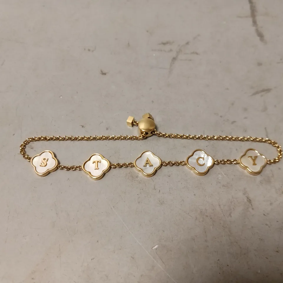 BOXED ABBOTTLYON GOLDEN BRACELET WITH NAME - "STACY"
