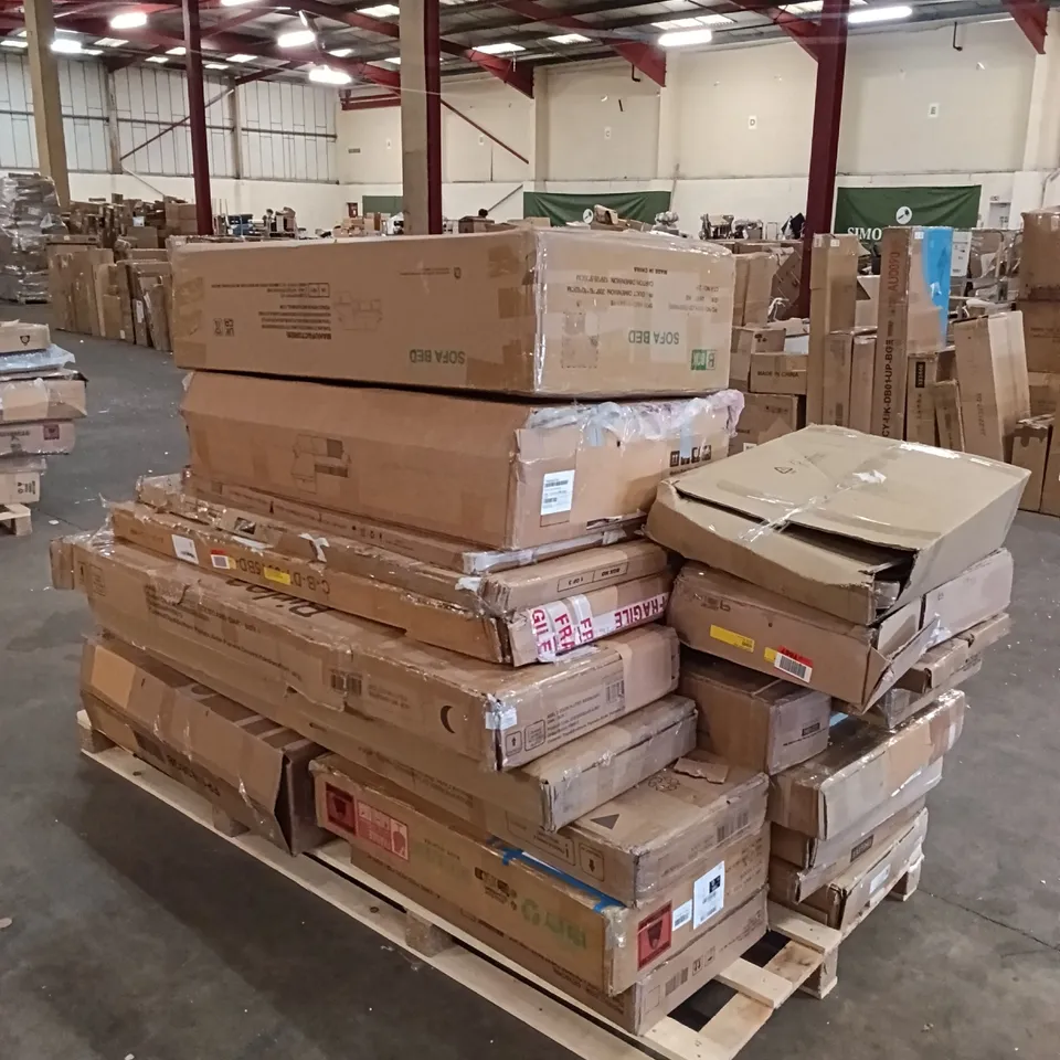 PALLET OF ASSORTED INCOMPLETE FURNITURE PARTS AND PIECES