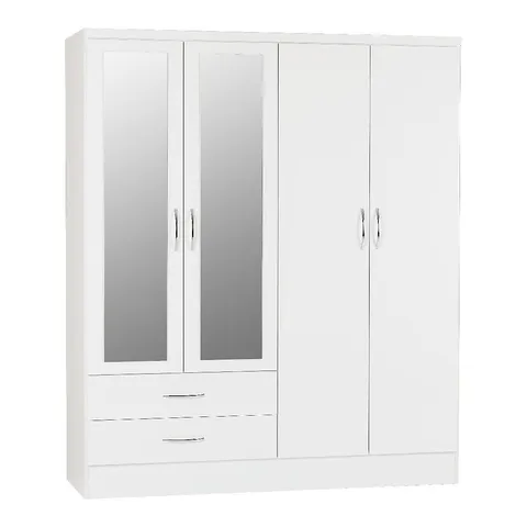 BOXED NEVADA 4 DOOR 2 DRAWER WARDROBE - WHITE GLOSS (3 BOXES)