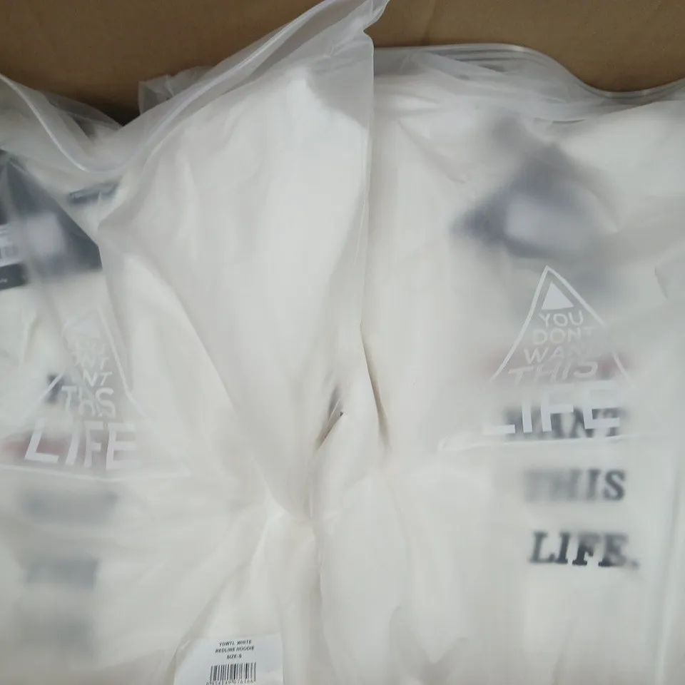 BOX OF APPROXIMATELY 8 YOU DON'T WANT THIS LIFE REDLINE HOODIES IN WHITE - SIZES VARY