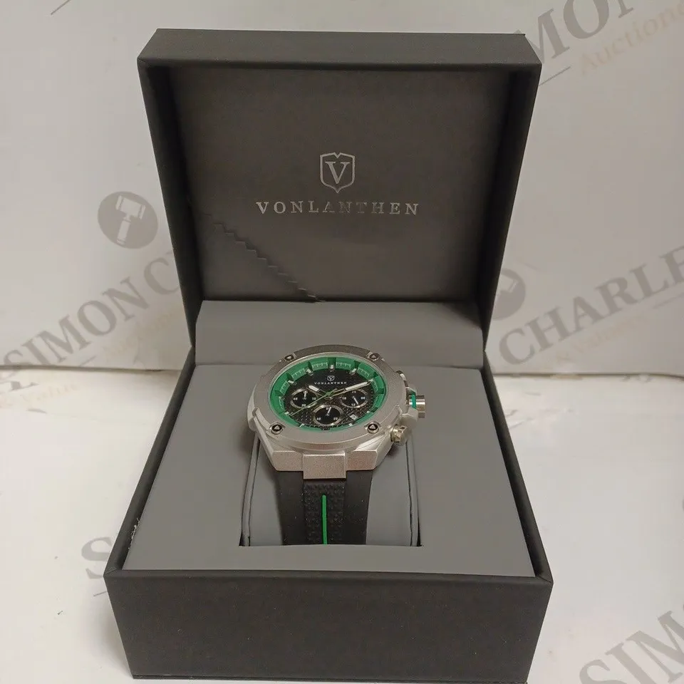 MENS VONLANTHEN CHRONOGRAPH WATCH – V200 – TEXTURED DIAL – 3ATM WATER RESISTANT – BLACK RUBBER STRAP