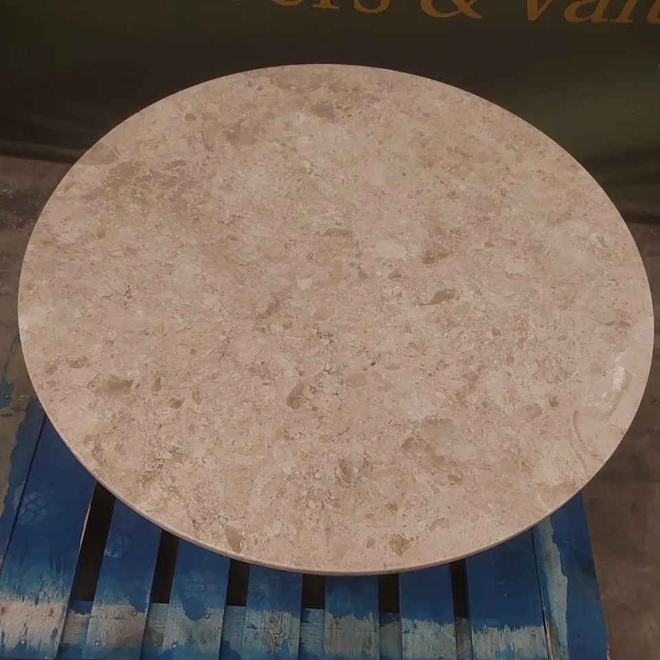 DESIGNER BROWN MARBLE COFFEE TABLE WITH SOLID WOOD BASE