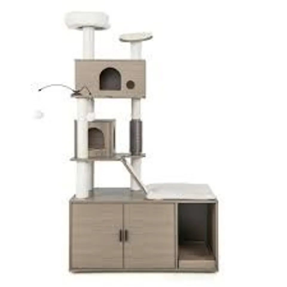 BOXED COSTWAY 173CM 2 IN 1 GREY CAT TREE SCRATCHER WITH DOUBLE CONDO