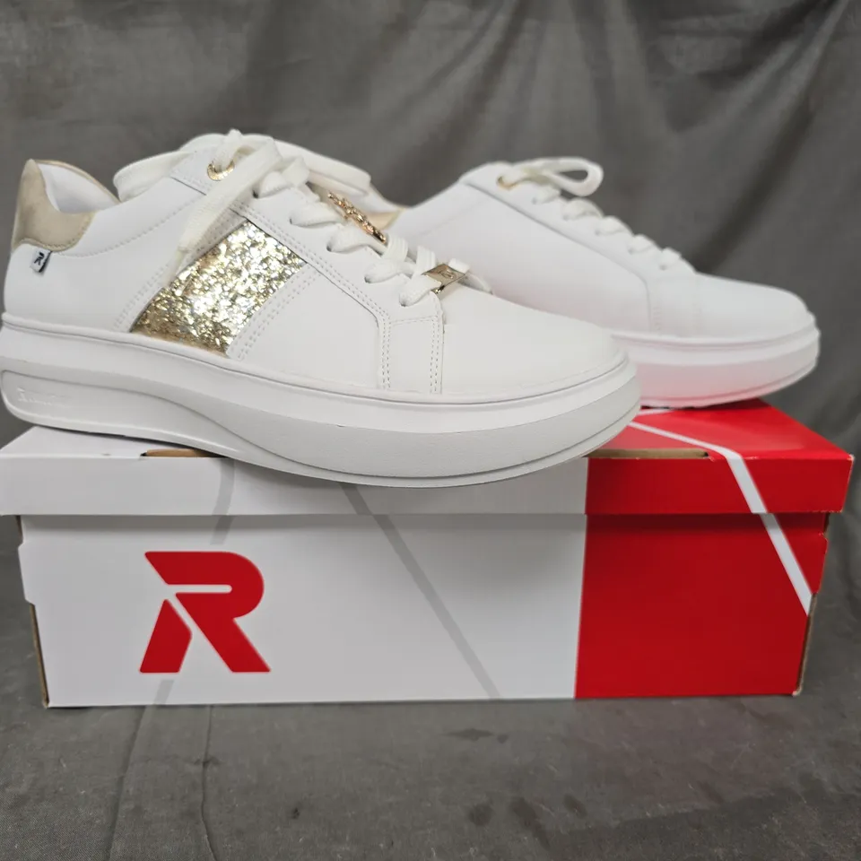 RIEKER PLATFORM TRAINERS WHITE/GOLD SIZE 6