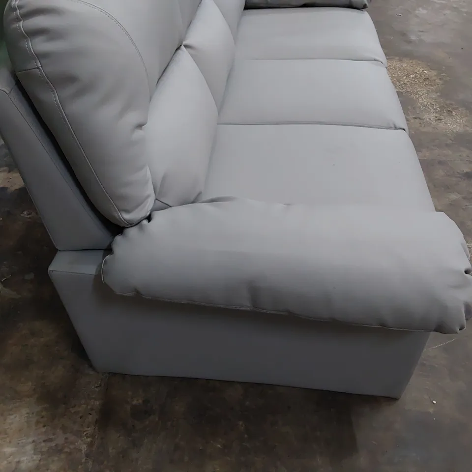 DESIGNER THREE SEATER SOFA LIGHT GREY LEATHER 