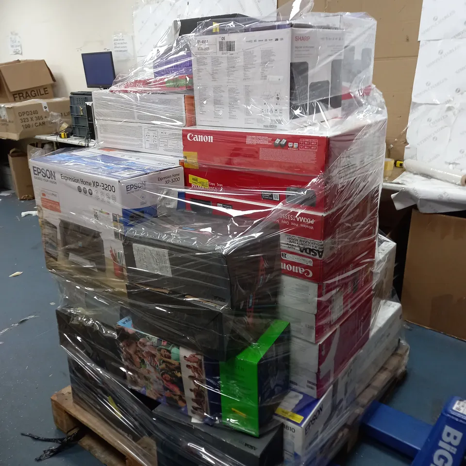 PALLET OF APPROXIMETLY 20 ASSORTED ELECTRICAL ITEMS TO INCLUDE RADIOS, PRINTERS, GAMING HEAD SETS ETC - COLLECTION ONLY 