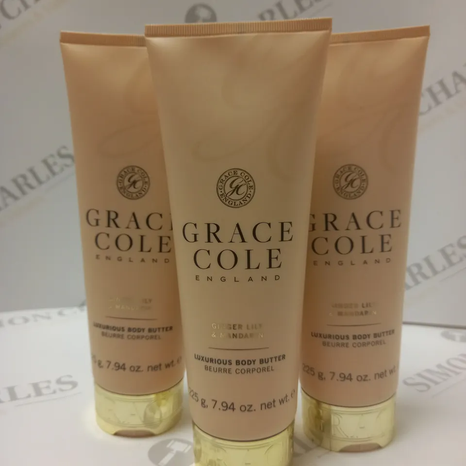 BOX OF APPROX 8 X 225G GRACE COLE LUXURIOUS BODY BUTTER - GINGER LILY & MANDARIN