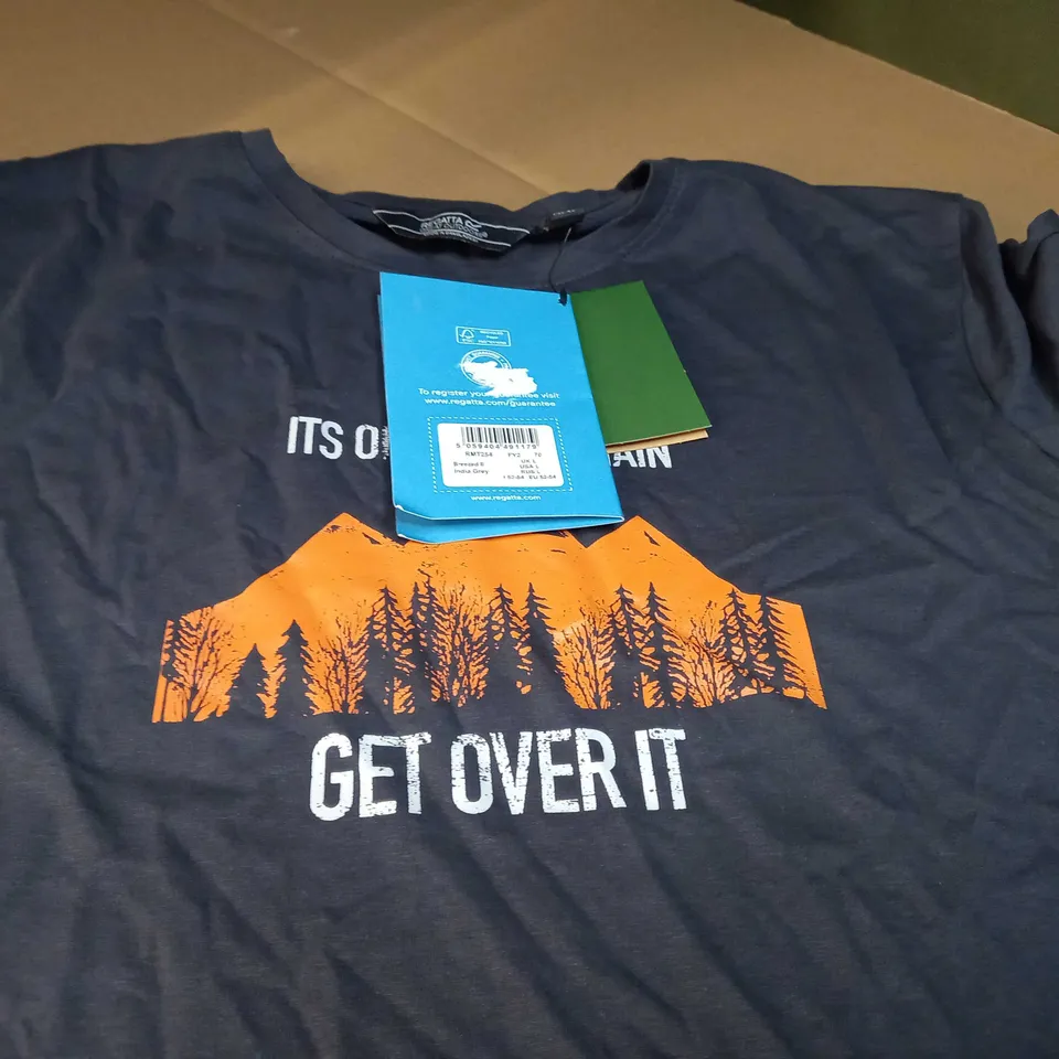 REGATTAINDIA GREY SLOGAN T-SHIRT - LARGE