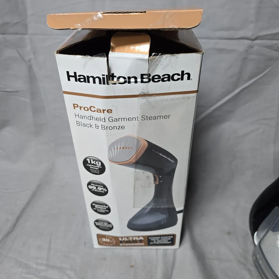 HAMILTON BEACH PROCARE HANDHELD GARMENT STEAMER – BLACK & BRONZE