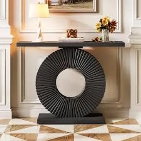 BOXED MODERN CONSOLE TABLE 40" WOOD SOFA TABLE WITH GEOMETRIC BASE - BLACK (1 BOX)