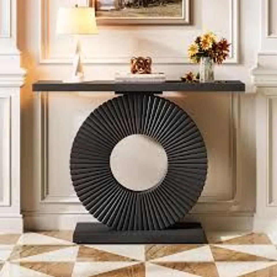 BOXED MODERN CONSOLE TABLE 40" WOOD SOFA TABLE WITH GEOMETRIC BASE - BLACK (1 BOX)