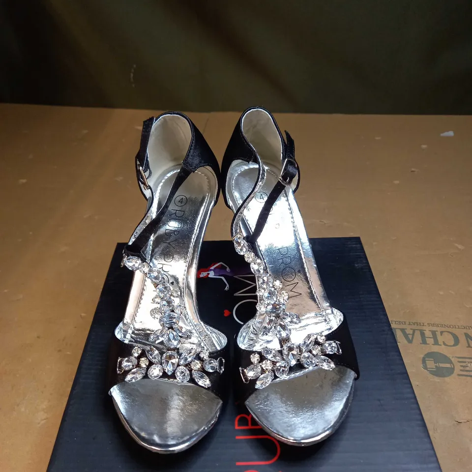 RUBY PROM DIAMANTE ANKLE STRAPPY HIGH HEEL SHOES SIZE 4