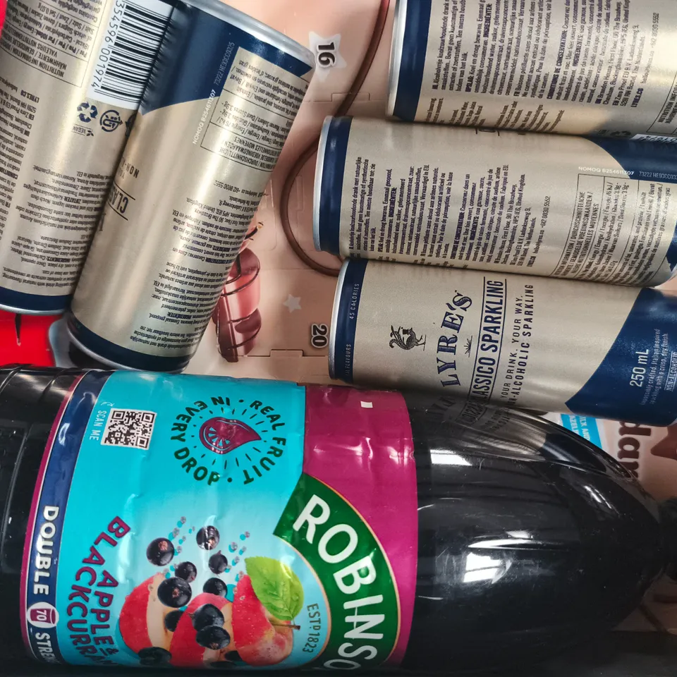 APPROXIMATELY 10 ASSORTED FOOD AND DRINK ITEMS TO INCLUDE LYRE'S, CHILI POWDER, ETC