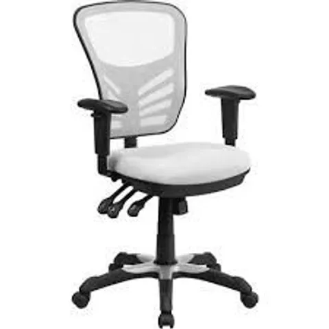 BOXED FLASH FURNITURE MID-BACK SWIVEL OFFICE CHAIR/ADJUSTABLE ARMS, WHITE - HL-0001-WH (1 BOX)