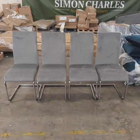 SET OF 4x PERTH DINING CHAIR, GREY CLASSIC VELVET & CHROME