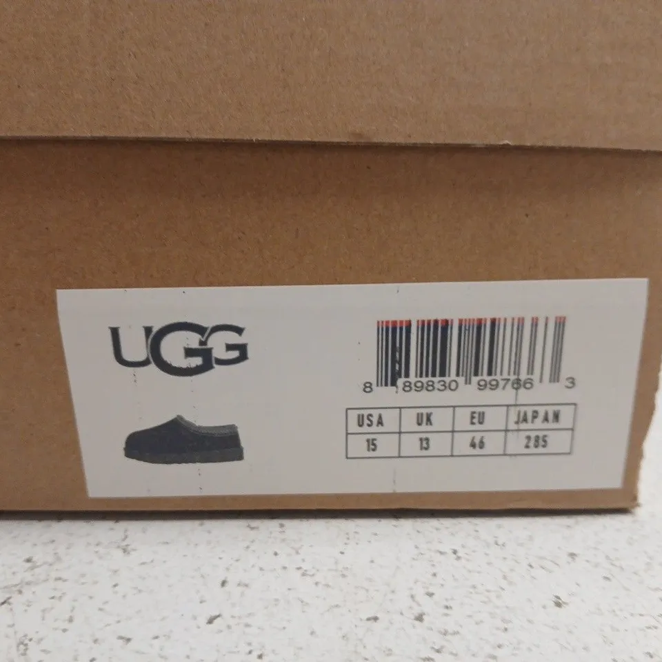 BOXED PAIR OF UGG BLACK SUEDE SLIPPERS – UK 13