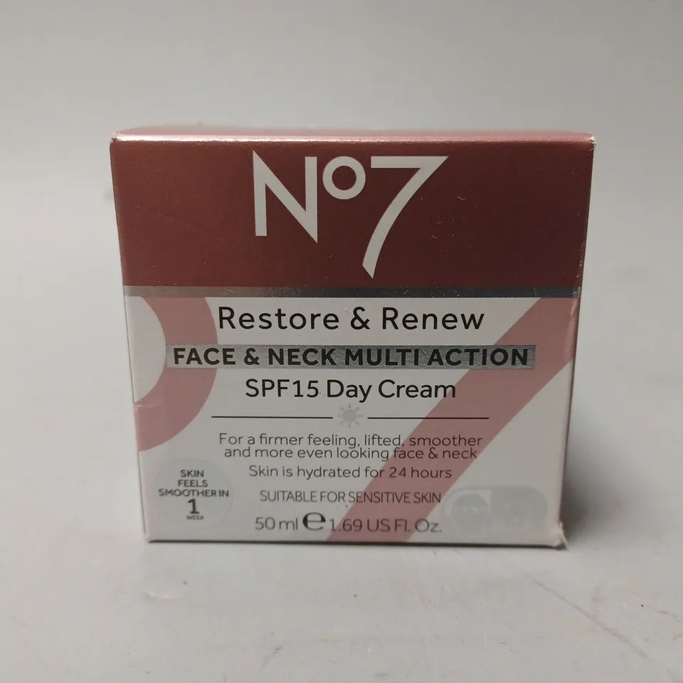 BOXED NO7 RESTORE & RENEW FACE & NECK MULTI ACTION NIGHT CREAM 50ML