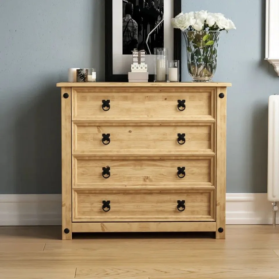 BOXED HAROLD 4 DRAWER 80CM W SOLID WOOD CHEST OF DRAWERS (1 BOX)