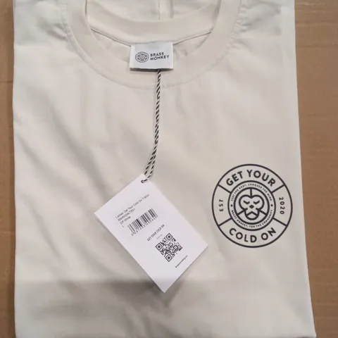BRAND NEW BOX OF BRASS MONKEY T-SHIRTS - OFF WHITE SIZE L APPROXIMATELY 28