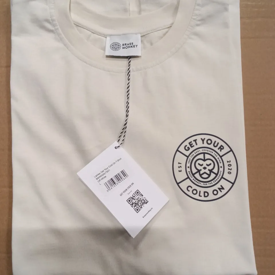 BRAND NEW BOX OF BRASS MONKEY T-SHIRTS - OFF WHITE SIZE L APPROXIMATELY 28