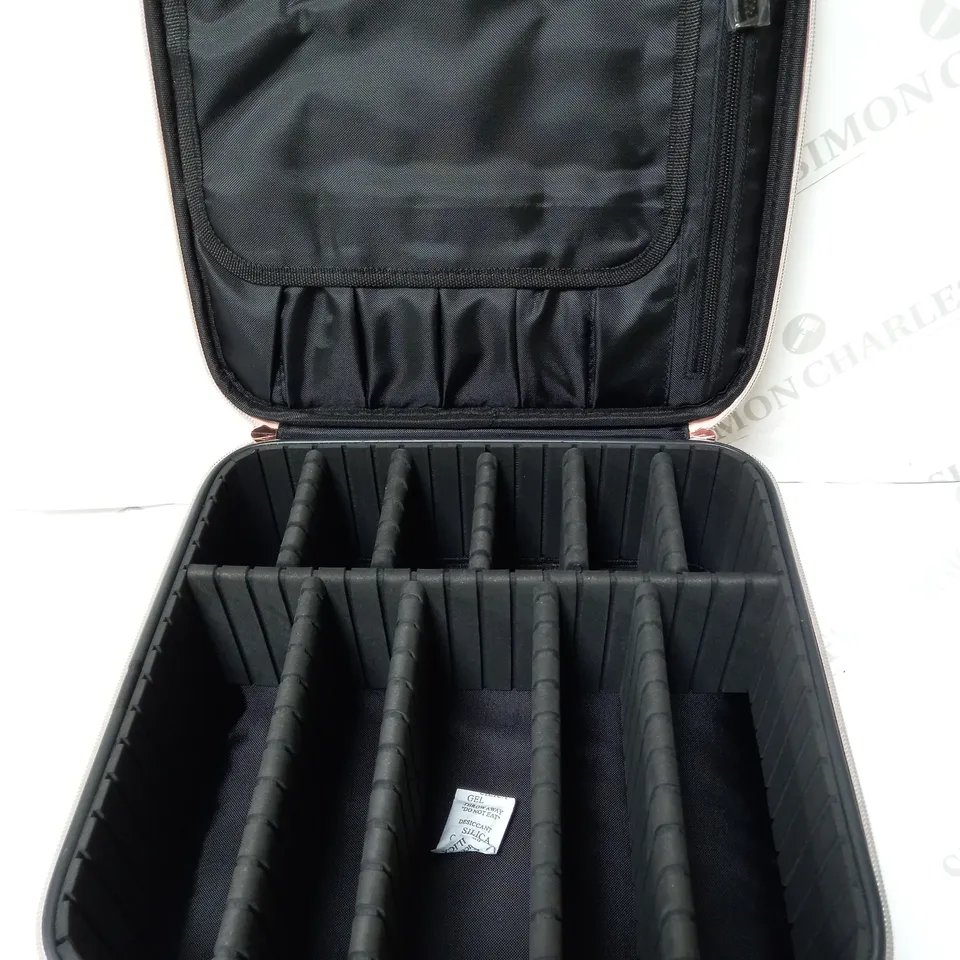 boxed pink vanity case with adjustable compartment's   
