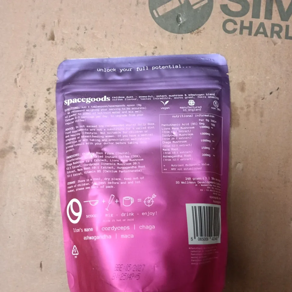 SPACEGOODS RAINBOW DUST MUSHROOM & ADAPTOGEN BLEND – DECAF COFFEE FLAVOUR, 240G