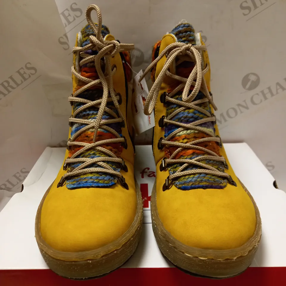 RIEKER LACE UP YELLOW ANKLE BOOTS -  SIZE 6