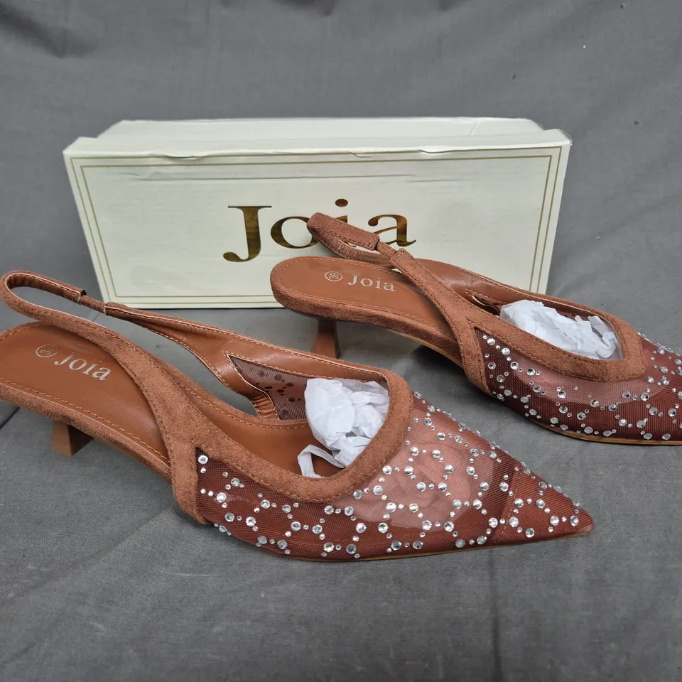 JOIA LUNA EMBELLISHED SLINGBACK HEEL BROWN SIZE 39