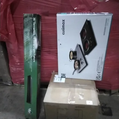 PALLET OF ASSORTED HOUSEHOLD GOODS AND PRODUCTS TO INCLUDE;INFRARED COOKER,AIR FRYER,35" TERRARIUM T5 STRIP LIGHT FIXTURE