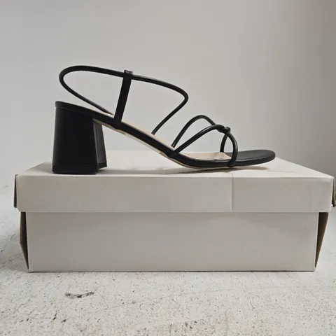 BOXED PAIR OF CHARLES & KEITH OPEN TOE BLOCK HEEL SANDALS IN BLACK SIZE EU 38