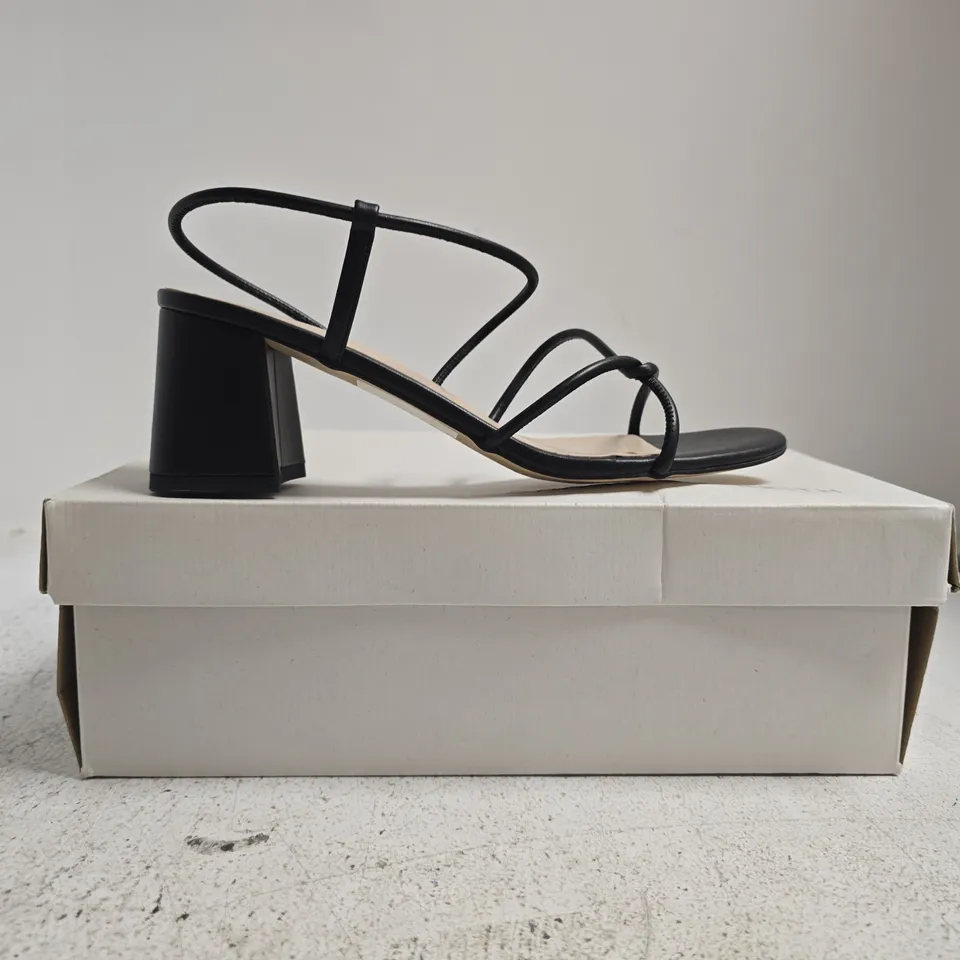 BOXED PAIR OF CHARLES & KEITH OPEN TOE BLOCK HEEL SANDALS IN BLACK SIZE EU 38