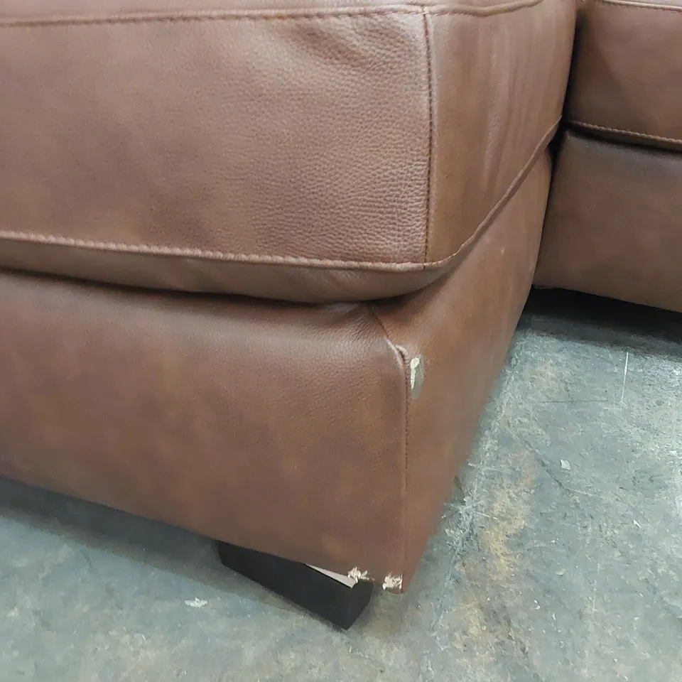 DESIGNER 3 SEATER TAN LEATHER CHAISE SOFA 