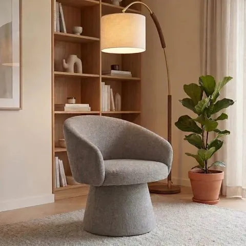 BOXED DUKE TWIST UPHOLSTERED LOW BACK DINING ARMCHAIR BOUCLE, 48cm SEATING HEIGHT - GREY (1 BOX)