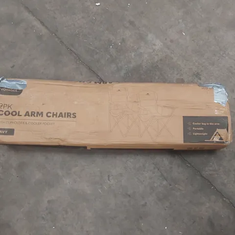 BOXED PAIR OF VOYAGER COOLER POCKET CAMPING CHAIRS