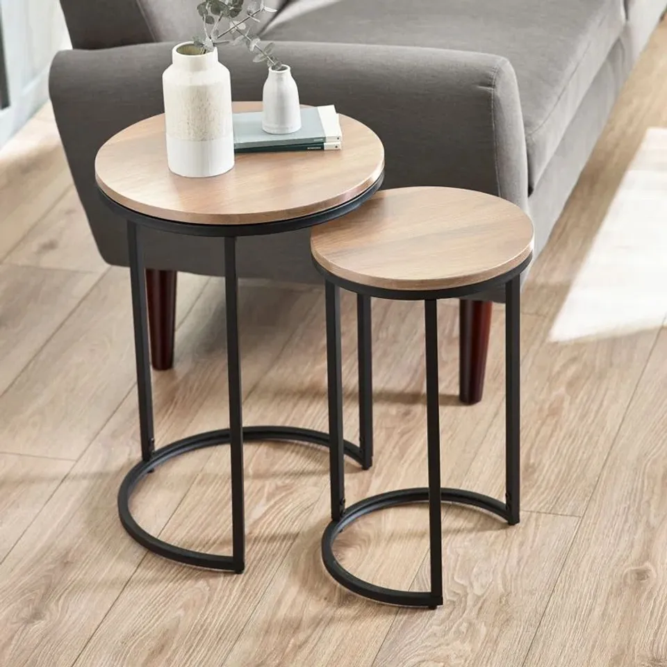 BOXED CHEW ROUND NESTING TABLES - BLACK/SONOMA OAK (1 BOX)