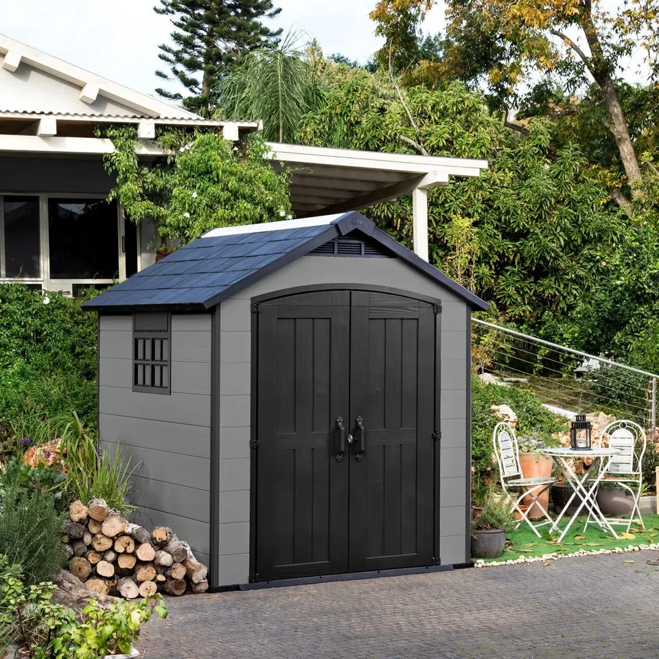 BOXED KETER PREMIER 7.5FT x 7FT APEX OUTDOOR GARDEN SHED (2 BOXES)