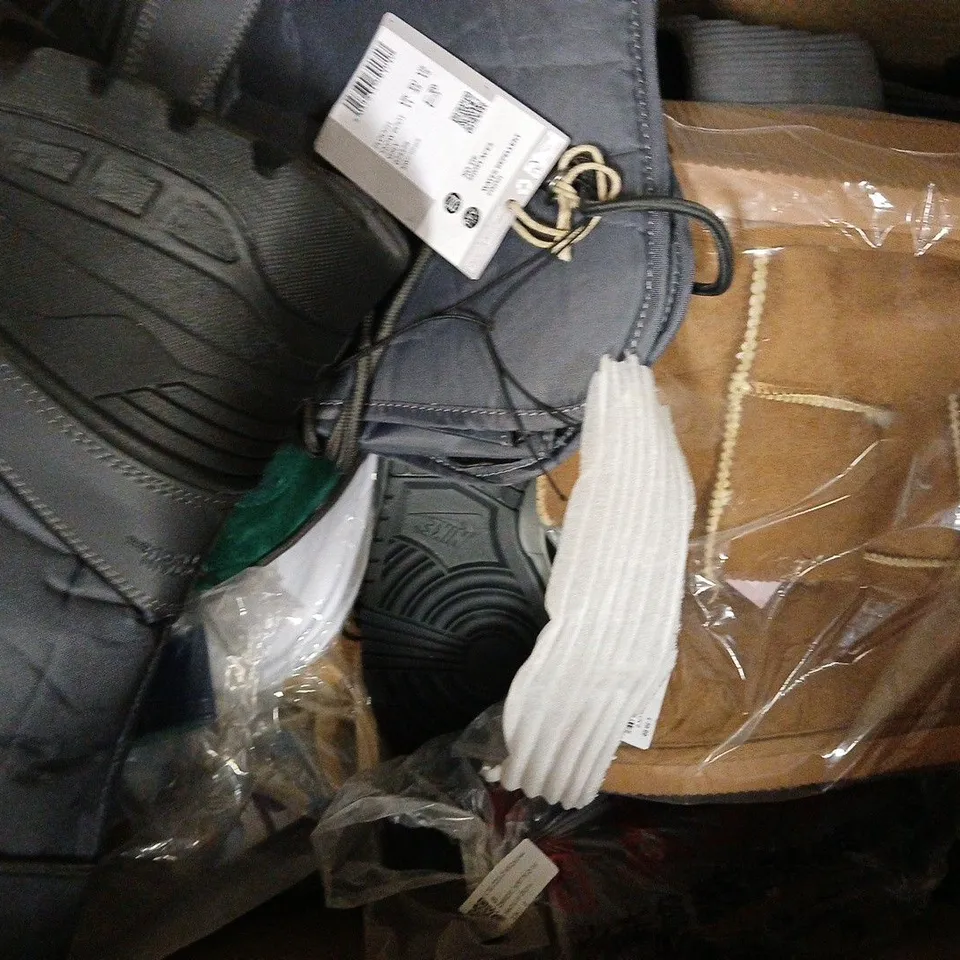 BOX OF APPROXIMATELY 15 ASSORTED PAIRS OF SHOES AND FOOTWEAR ITEMS IN VARIOUS COLOURS, STYLES, AND SIZES - COLLECTION ONLY