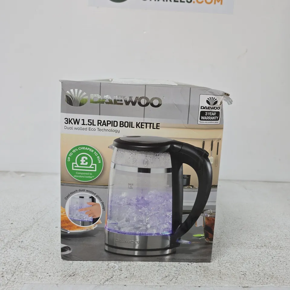 DAEWOO 3 KW 1.5 L RAPID BOIL KETTLE – BOXED