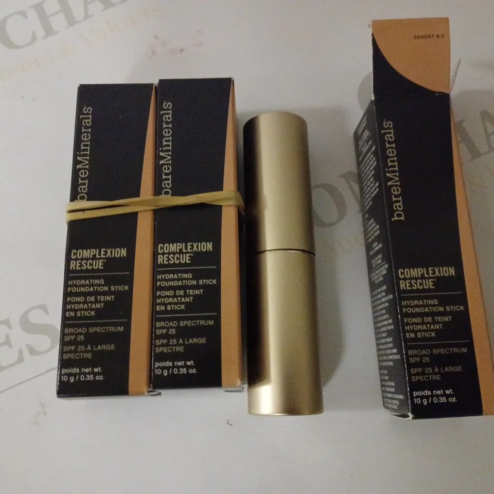 LOT OF 3 BAREMINERALS LADIES COMPLEXION RESCUE HYDRATING FOUNDATION STICK SPF 25 0.35 OZ # 6.5 DESERT MAKEUP